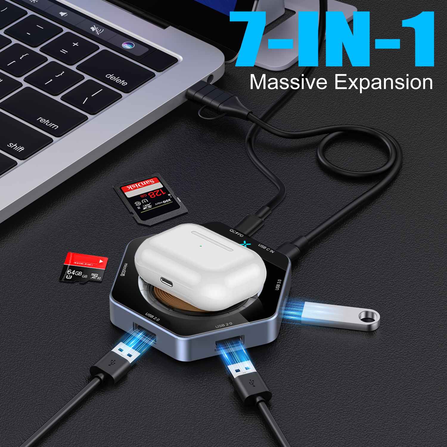 15w mabilis na singilin 7 in1 USB hub dock wireless charger